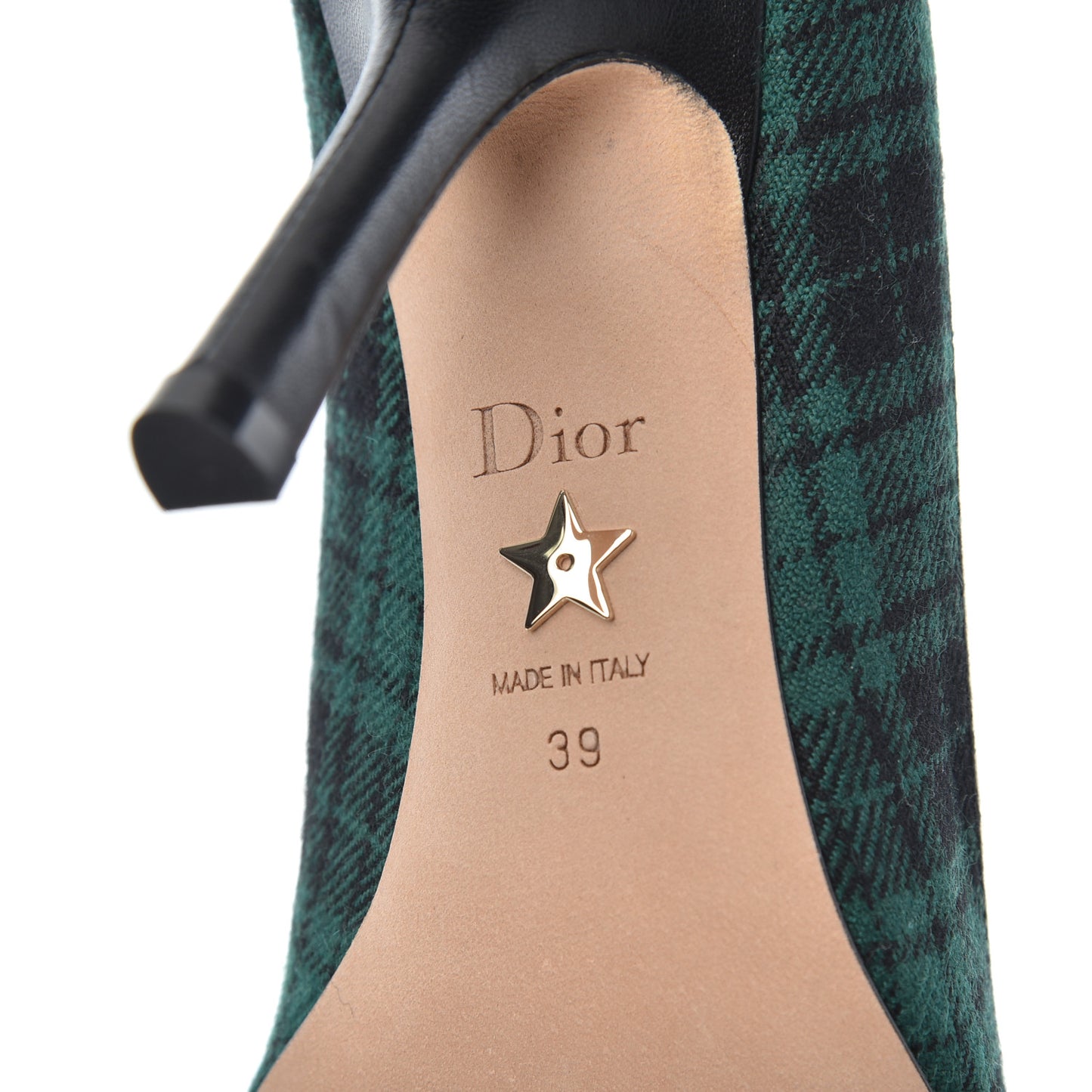 Canvas Ribbon Tartan Print Embroidered J'Adior 100mm Pumps 39 Black Green