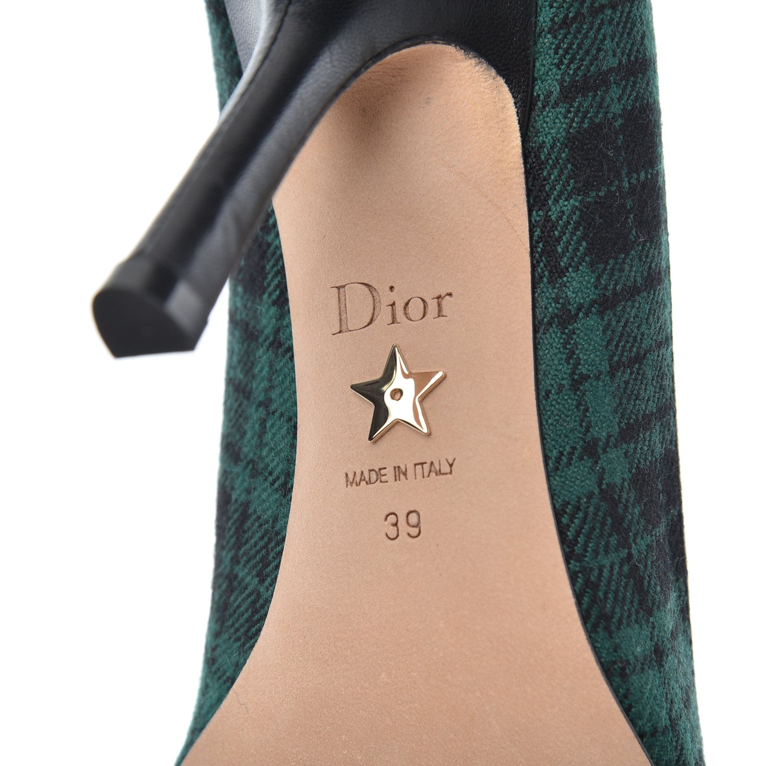 Christian Dior Canvas Ribbon Tartan Print Embroidered J'Adior 100mm Pumps 39 Black Green 7 of 12