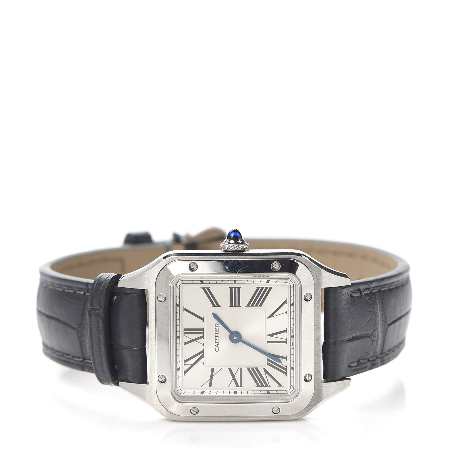 Stainless Steel Alligator 27.5mm Santos Dumont Quartz Watch Grey
