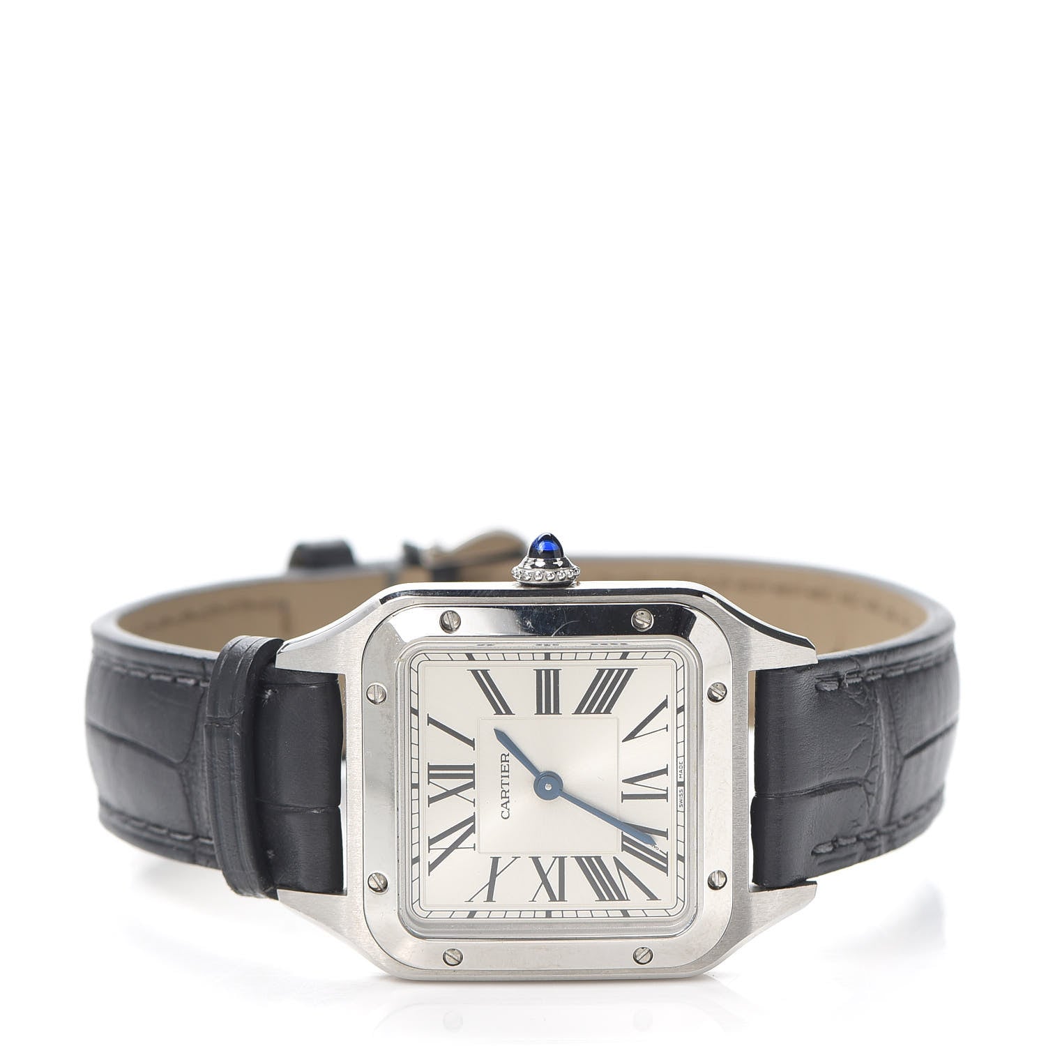 Cartier Stainless Steel Alligator 27.5mm Santos Dumont Quartz Watch Grey 2 of 5