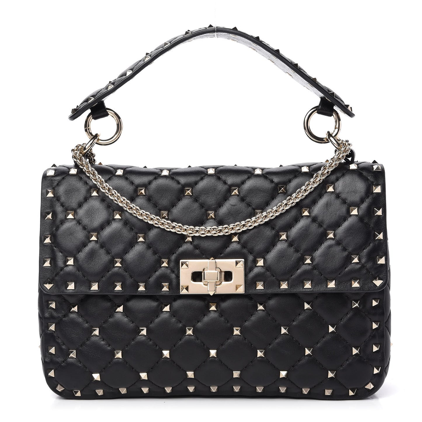 Lambskin Medium Rockstud Spike Shoulder Bag Black