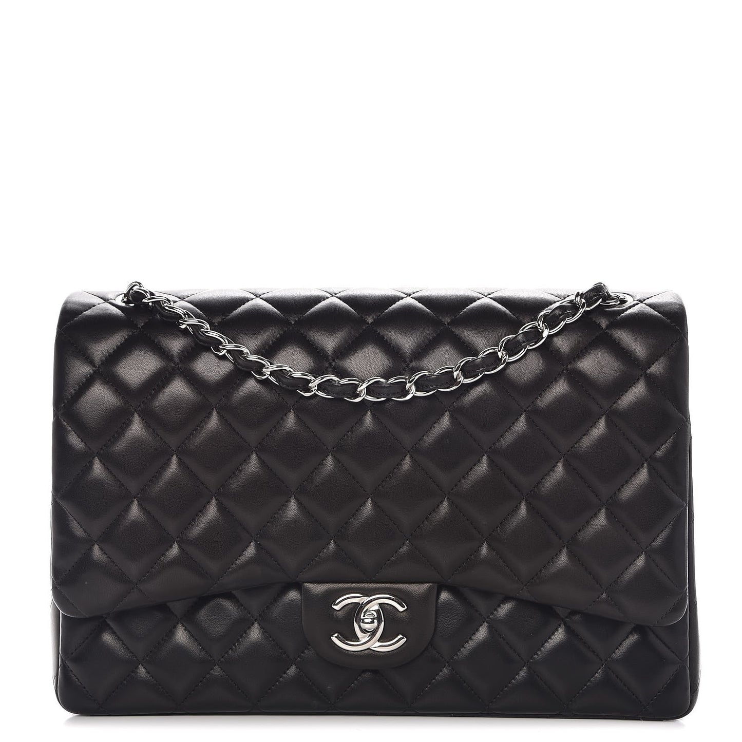 Lambskin Quilted Maxi Double Flap Black