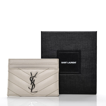 Saint Laurent Grain De Poudre Matelasse Chevron Card Case Icy White 7 of 7