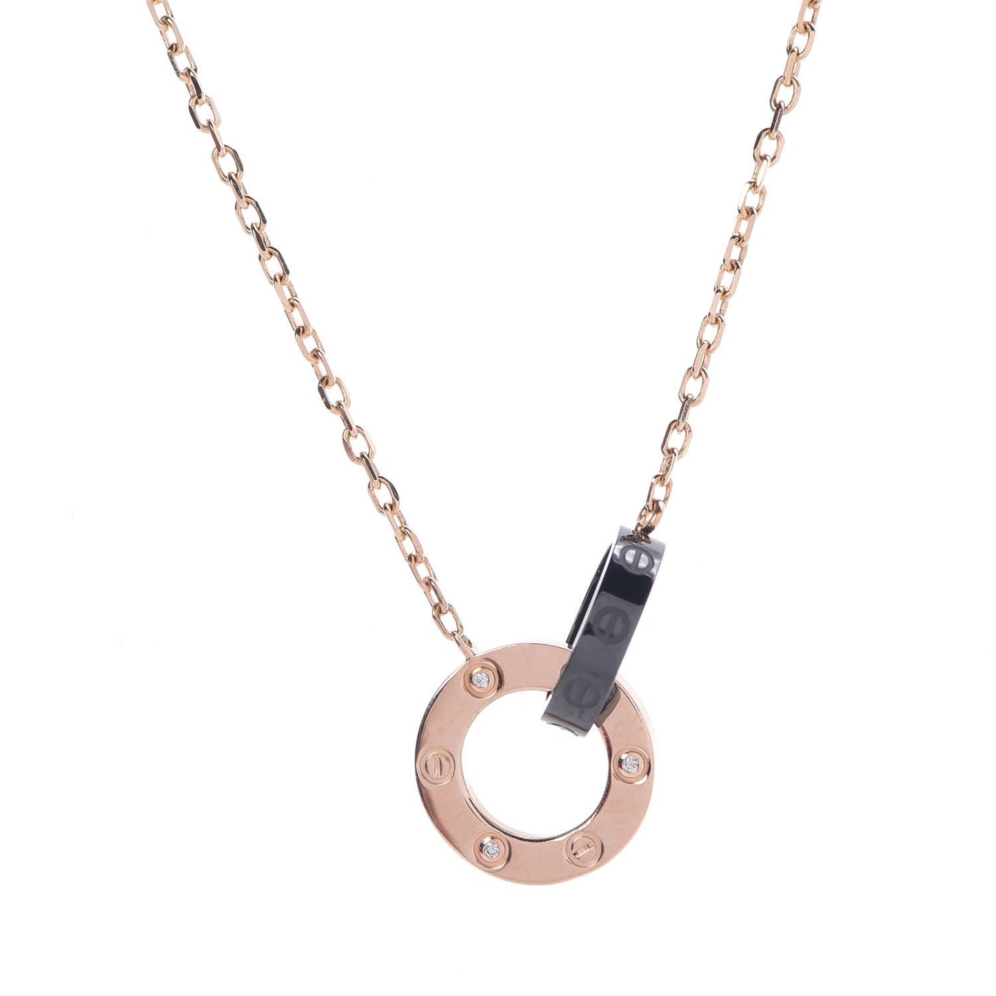 18K Pink Gold Black Ceramic Diamond Interlocking LOVE Necklace