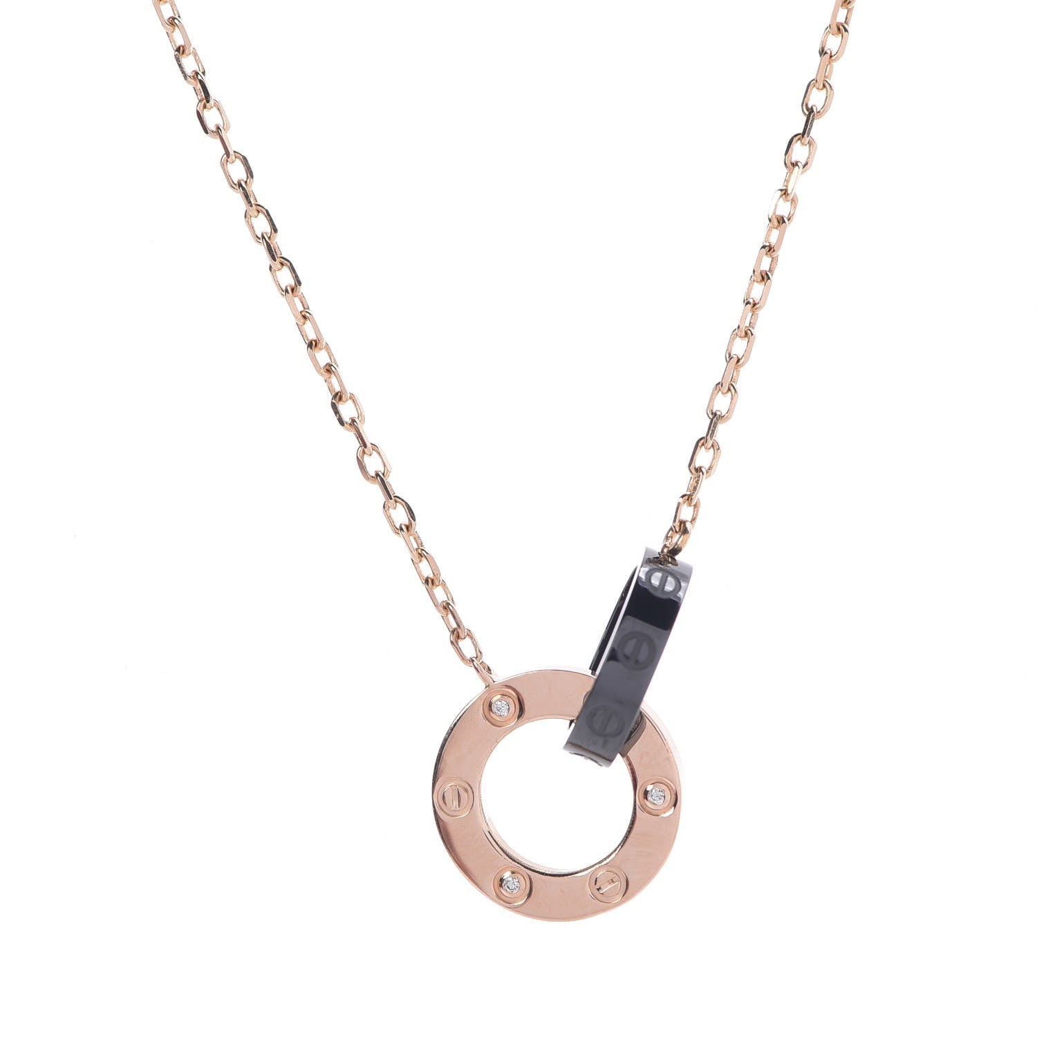 Cartier 18K Pink Gold Black Ceramic Diamond Interlocking LOVE Necklace 4 of 14