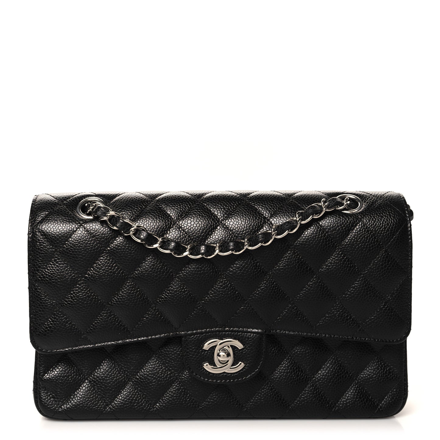 Caviar Quilted Medium Double Flap Black