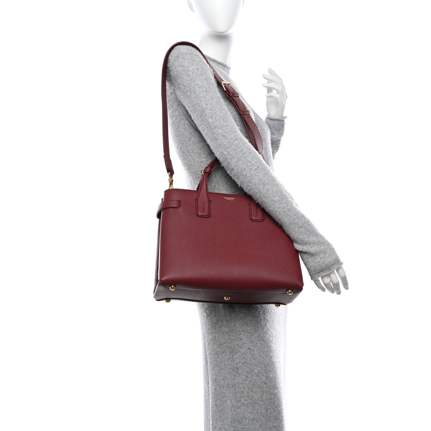 Burberry Grainy Calfskin House Check Medium Banner Tote Mahogany Red 2 of 9
