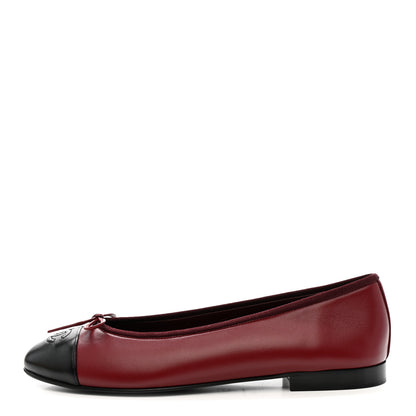 Chanel Lambskin Cap Toe CC Ballerina Flats 40 Burgundy Black 1 of 12
