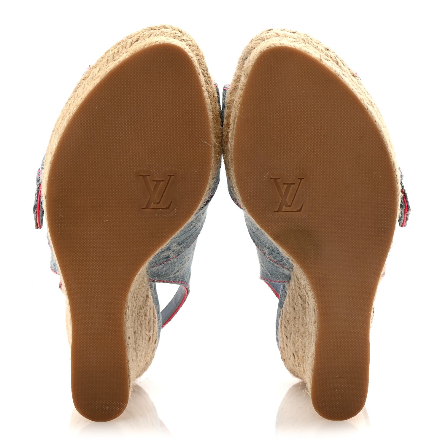 Louis Vuitton Denim Monogram Espadrille Wedge Sandals 38 Blue 6 of 9