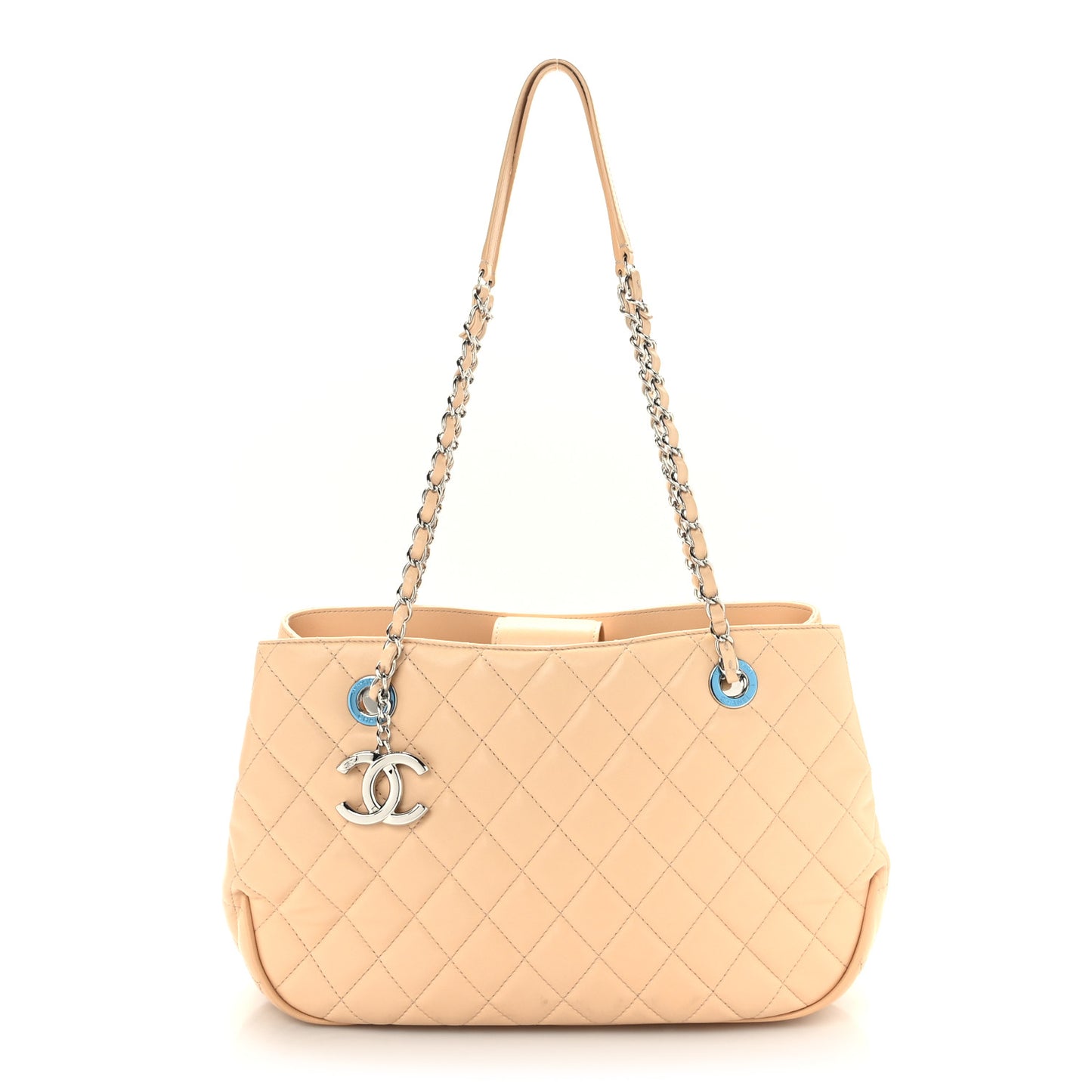Lambskin Quilted Small Shopping Tote Beige