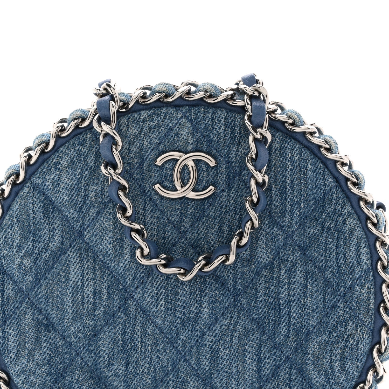 Chanel Denim Quilted Round Clutch With Chain Blue 9 of 11