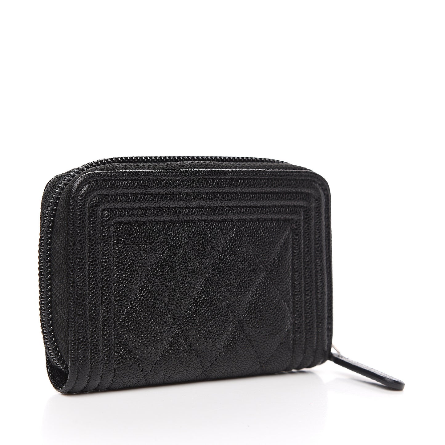 Caviar Quilted Boy Zip Around Coin Purse Wallet Black