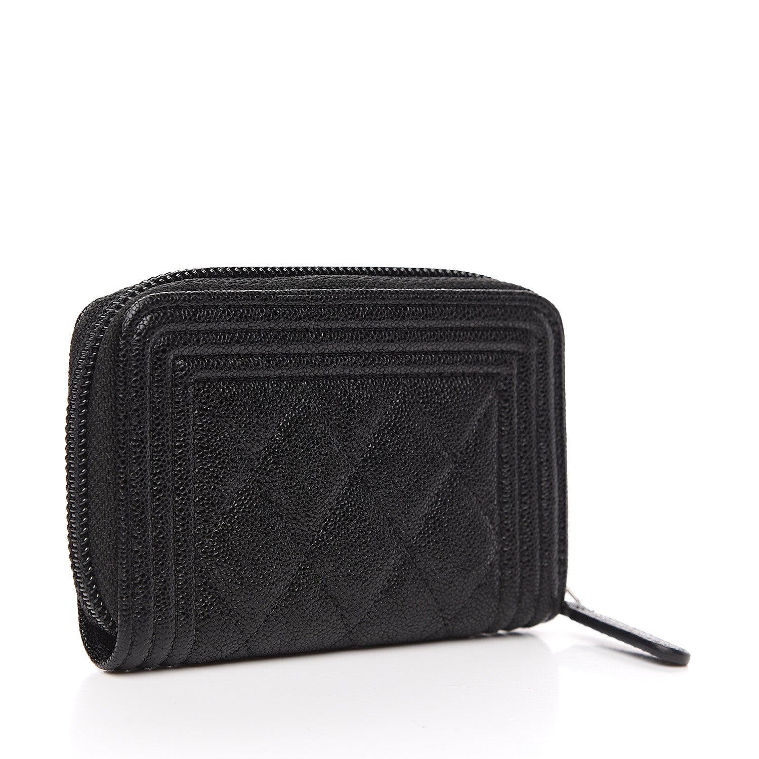 Chanel Caviar Quilted Boy Zip Around Coin Purse Wallet Black 2 of 7