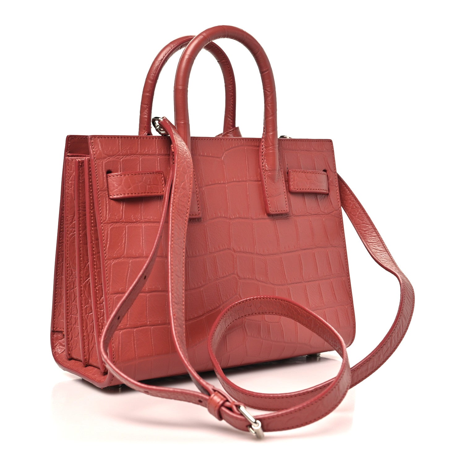 Saint Laurent Calfskin Crocodile Embossed Nano Sac De Jour Rose