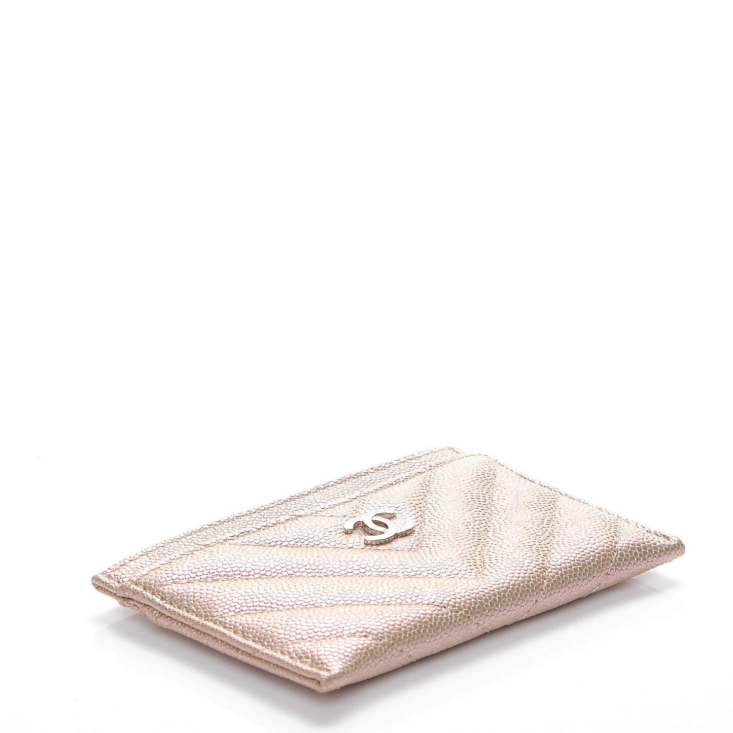 Metallic Caviar Chevron Quilted Card Holder Light Gold