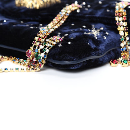 Gucci Velvet Embellished Broadway Rajah Tassel Evening Clutch Royal Blue Multicolor 9 of 10