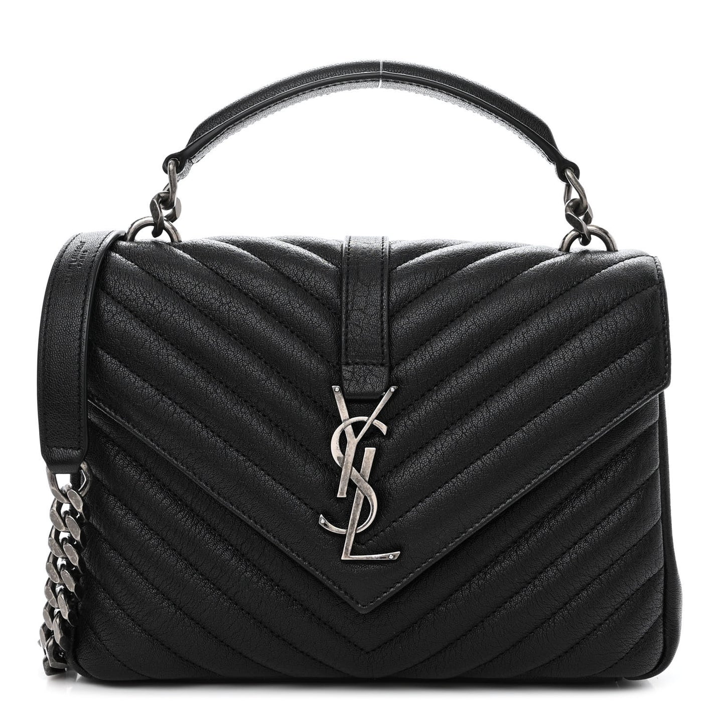 Sheepskin Matelasse Chevron Monogram Medium College Bag Black