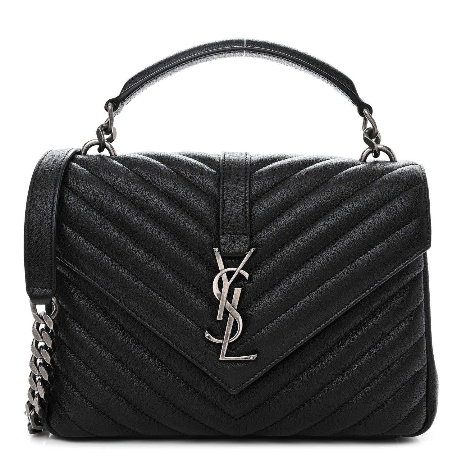 Saint Laurent Sheepskin Matelasse Chevron Monogram Medium College Bag Black 1 of 9
