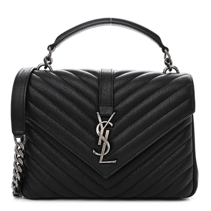 Saint Laurent Sheepskin Matelasse Chevron Monogram Medium College Bag Black 1 of 9
