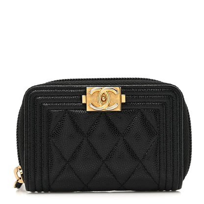 Chanel Caviar Quilted Boy Zip Around Coin Purse Wallet Black 1 of 8