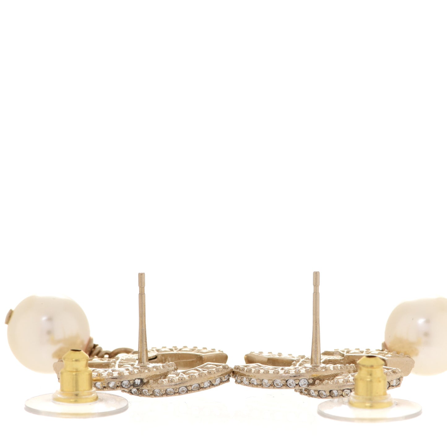 Crystal Pearl CC Drop Earrings Gold