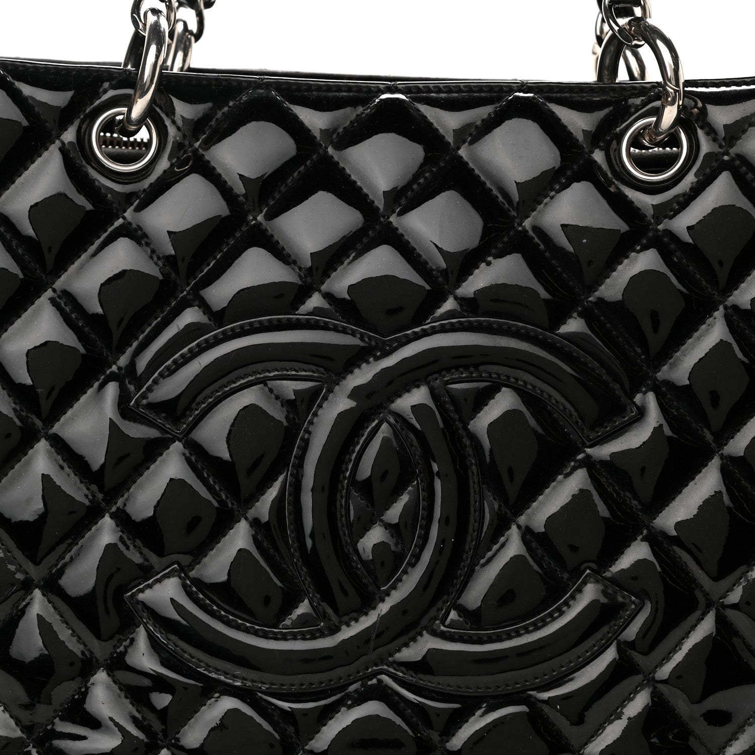 Chanel Patent Quilted Grand Shopping Tote GST Black 8 of 17