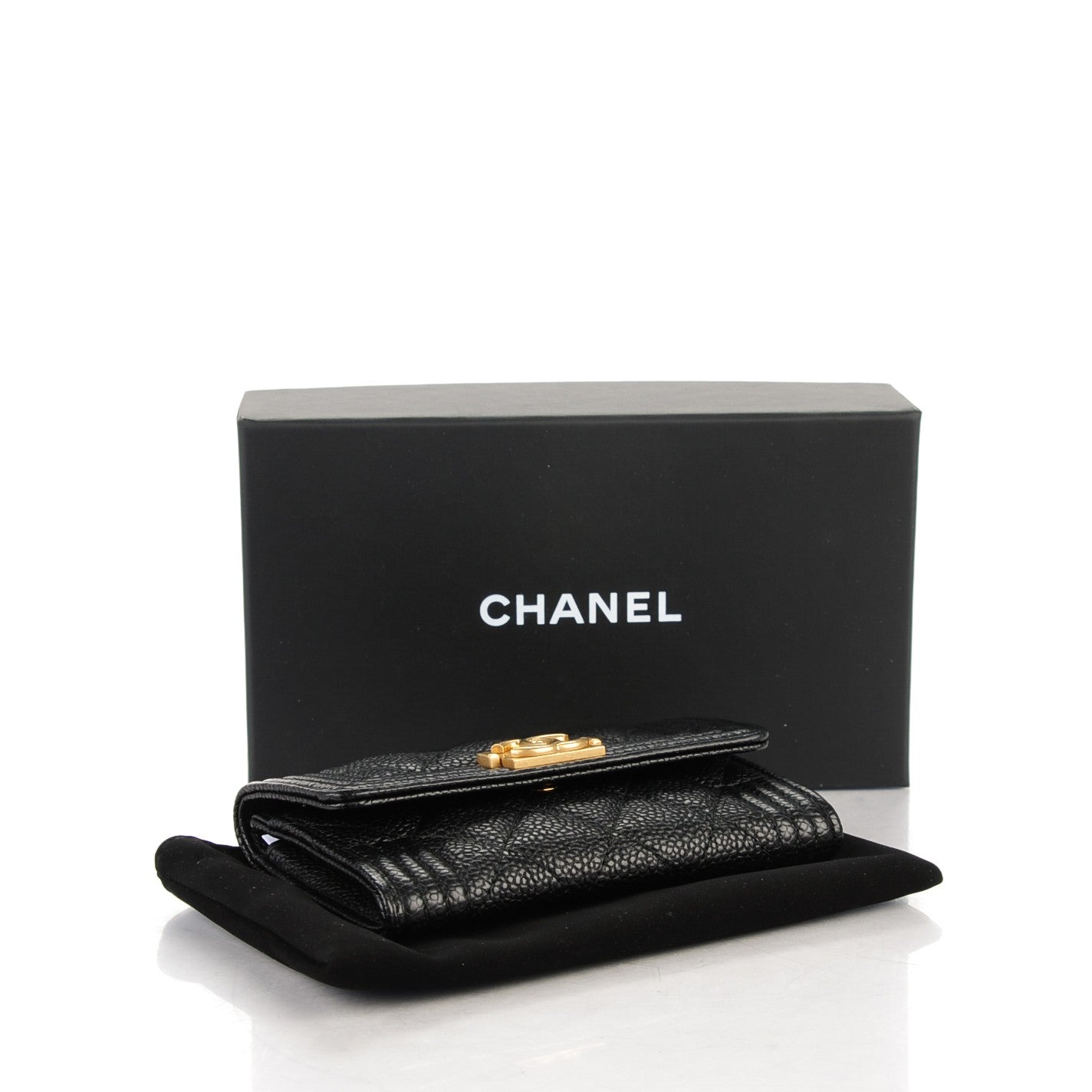 Caviar Quilted Boy Flap Card Holder Black