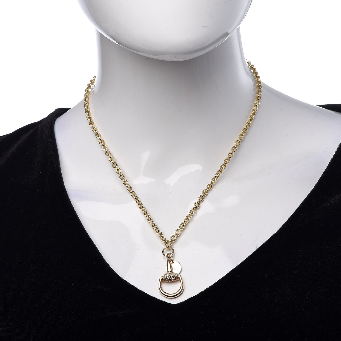 18K Yellow Gold Diamond Horsebit Pendant Necklace