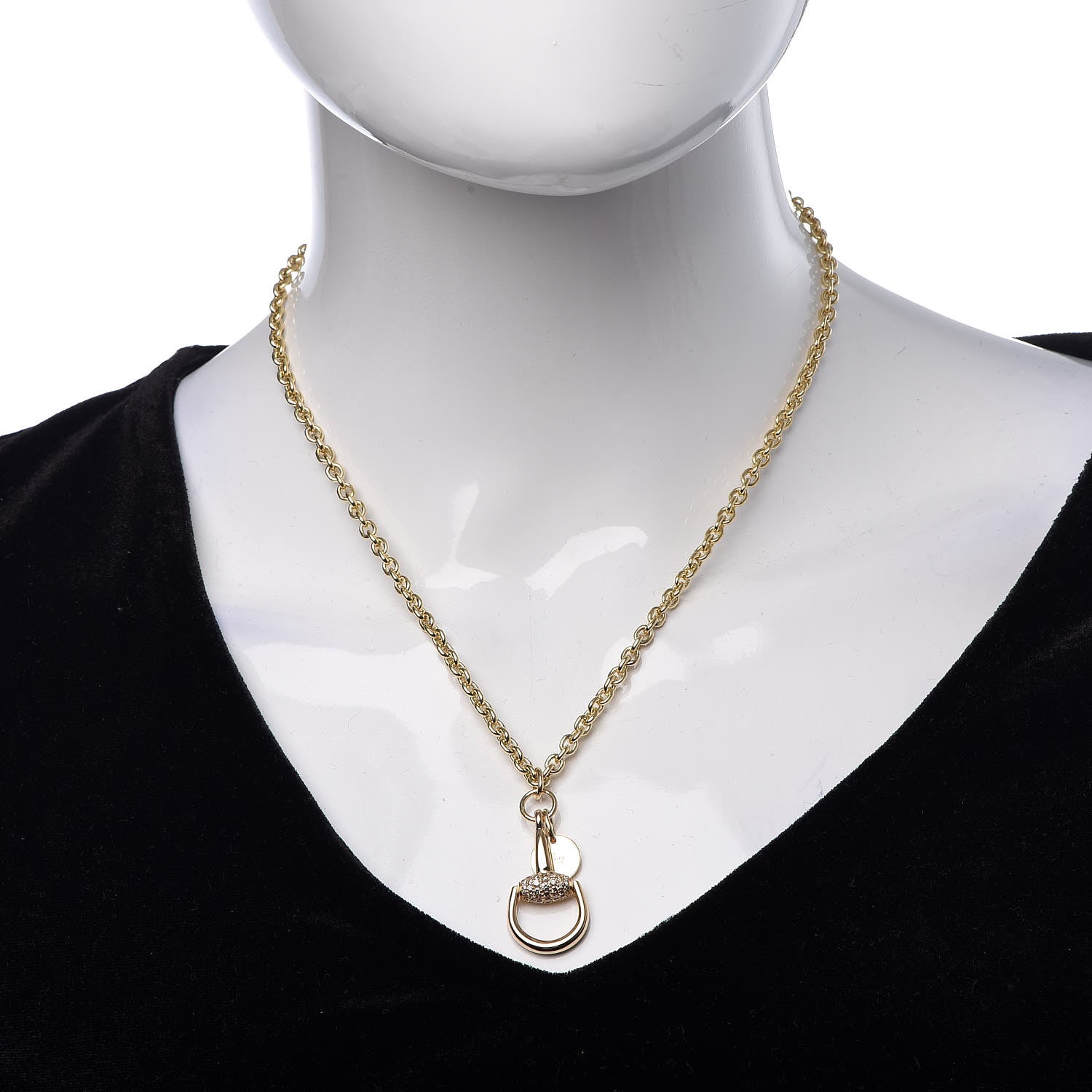 Gucci 18K Yellow Gold Diamond Horsebit Pendant Necklace 2 of 7