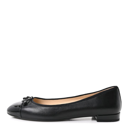 Prada Nappa Vernice Cap Toe Logo Bow Ballerina Flats 39 Black 1 of 9