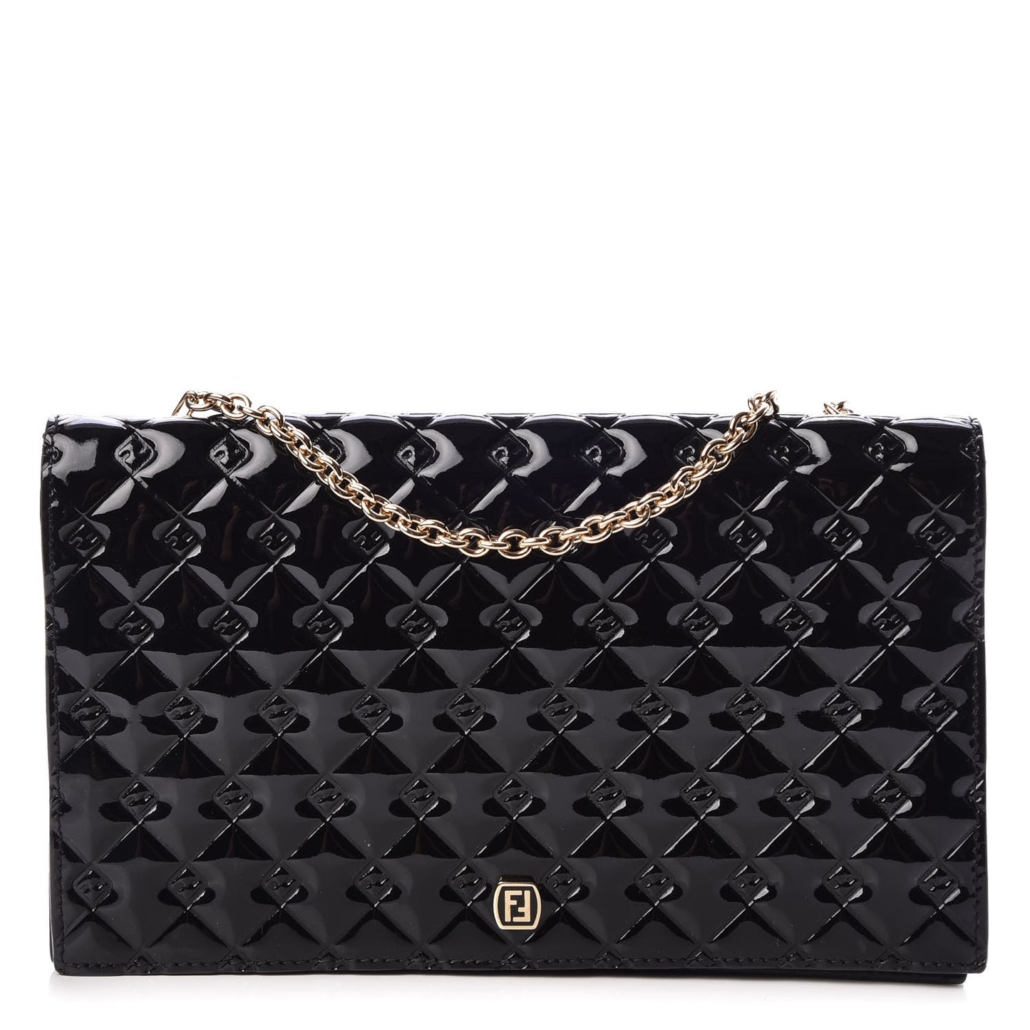 Patent Fendilicious Embossed Quilted Wallet On Chain Black