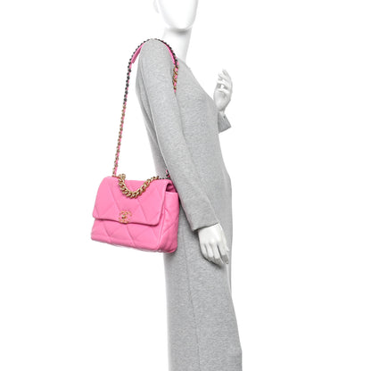 Chanel Lambskin Quilted Large Chanel 19 Flap Neon Pink 2 of 10
