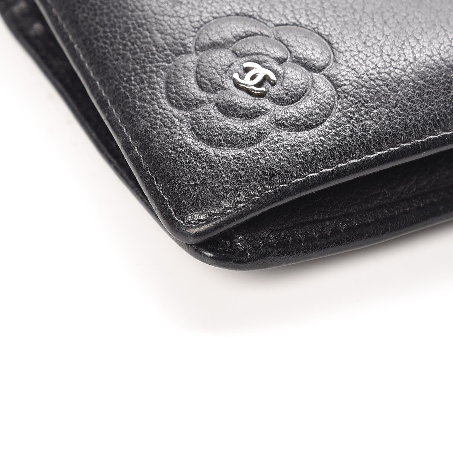 Chanel Goatskin Camellia Embossed Yen Wallet Black 10 of 13