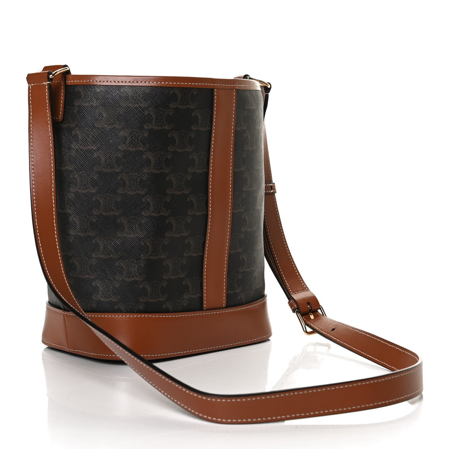 Triomphe Canvas Calfskin Small Bucket Bag Tan