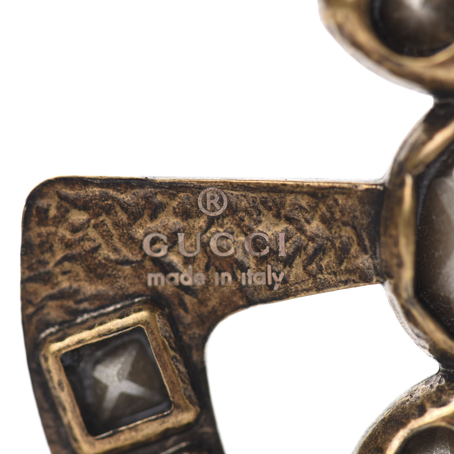 Gucci Metal Crystal Double G Brooch Aged Gold Multicolor 4 of 4