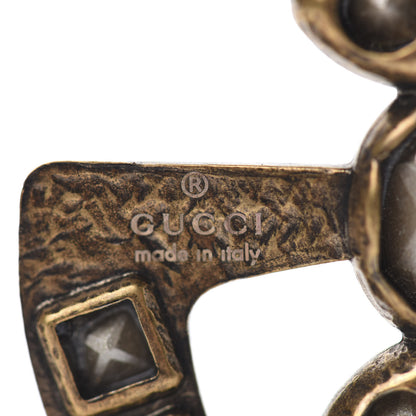 Gucci Metal Crystal Double G Brooch Aged Gold Multicolor 4 of 4