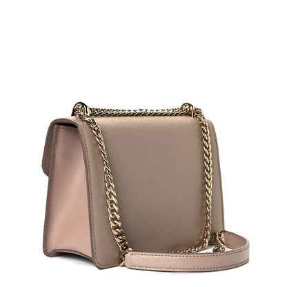 Prada Saffiano Soft Calfskin Metal Triangle Logo Envelope Chain Shoulder Bag Cammeo 3 of 6