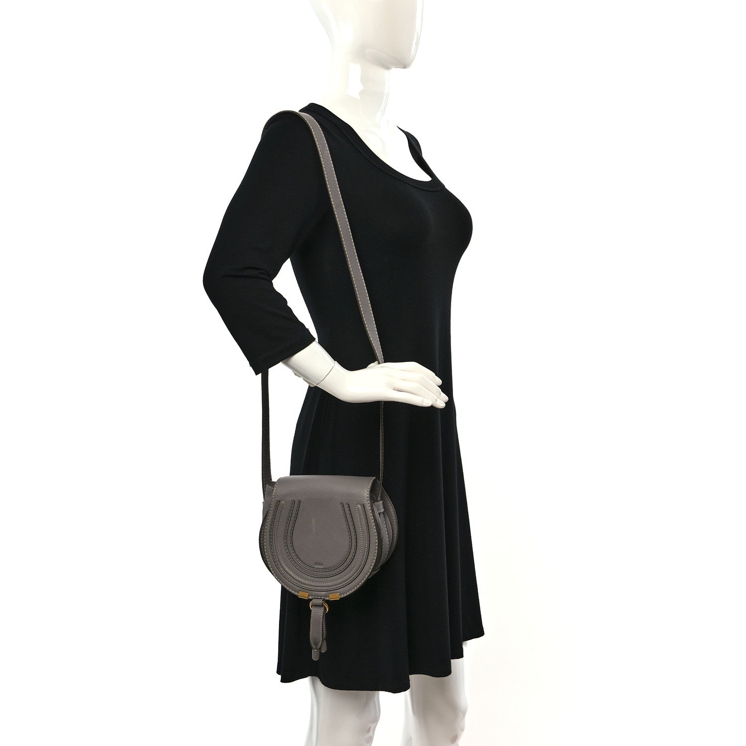 Chloe Calfskin Mini Marcie Round Crossbody Bag Cashmere Grey 2 of 9