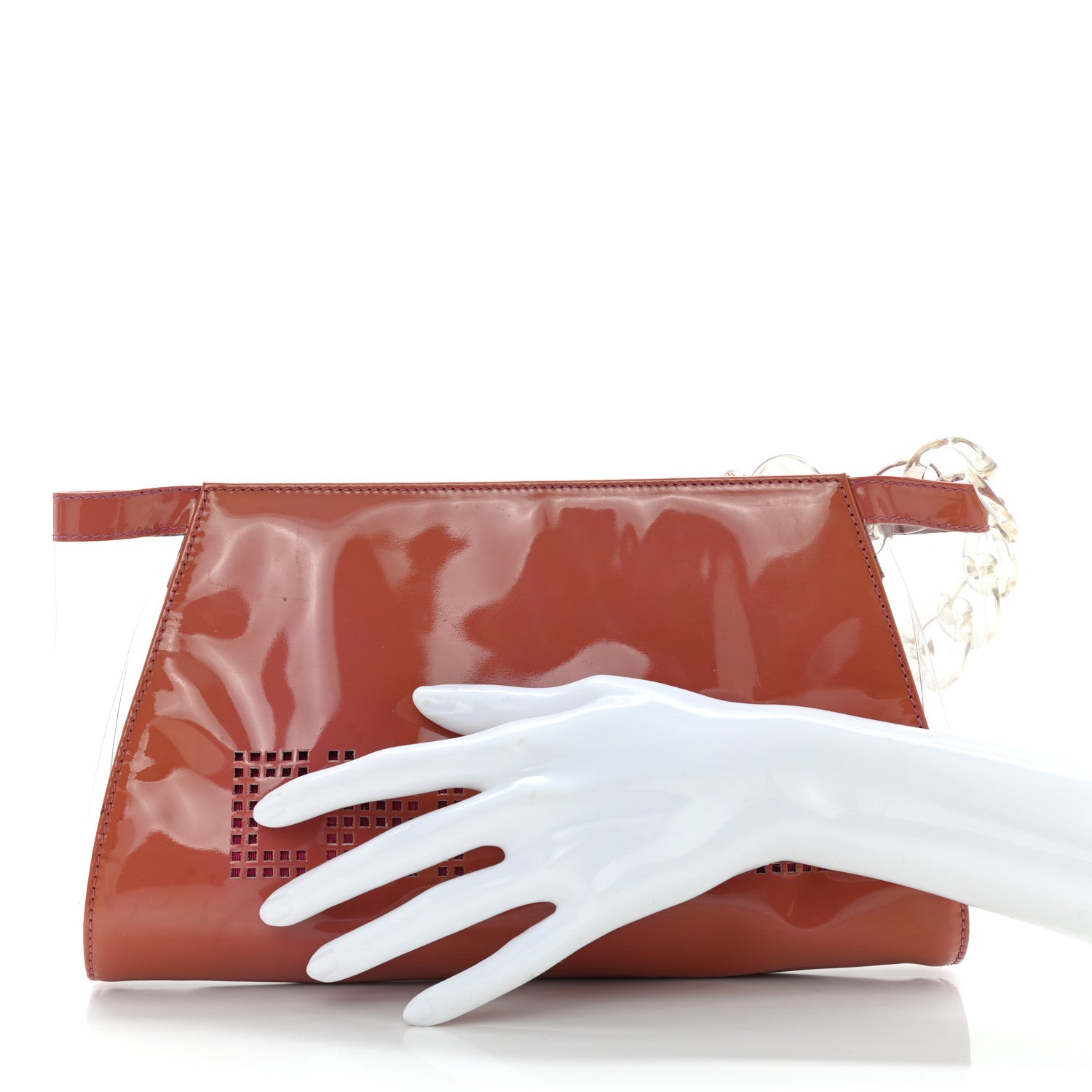 Chanel PVC Patent Calfskin Perforated CC Clutch Pink 3 of 11