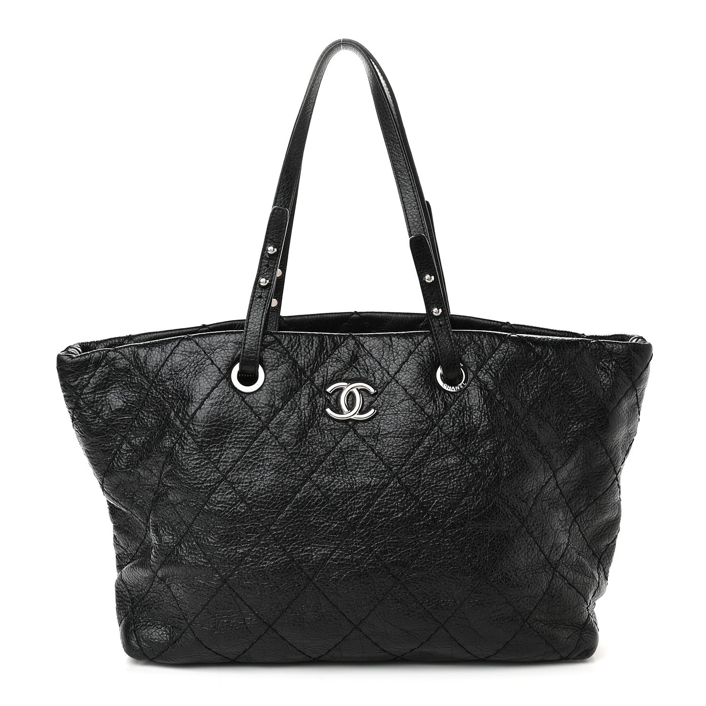 Glazed Calfskin Large On The Road Tote Black