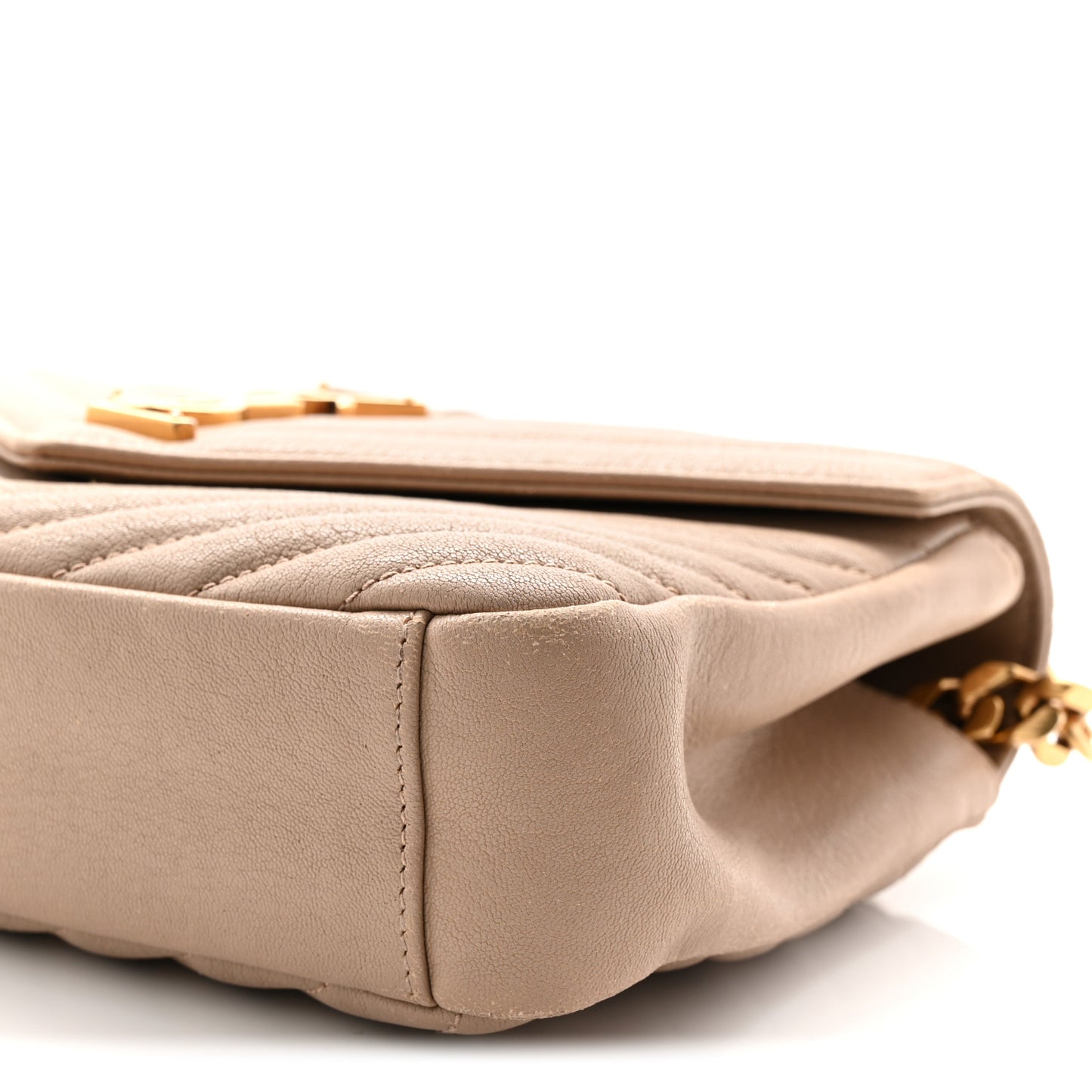 Sheepskin Matelasse Chevron Monogram Medium College Bag Dark Beige