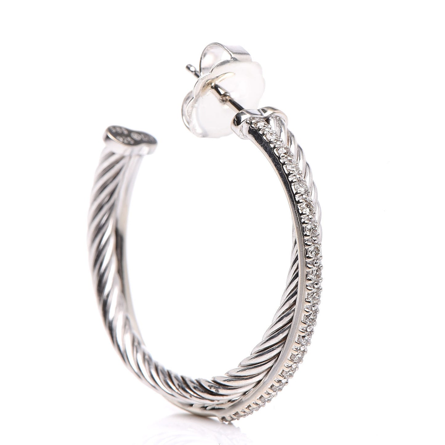 Sterling Silver 14K White Gold Diamond Medium Crossover Hoop Earrings