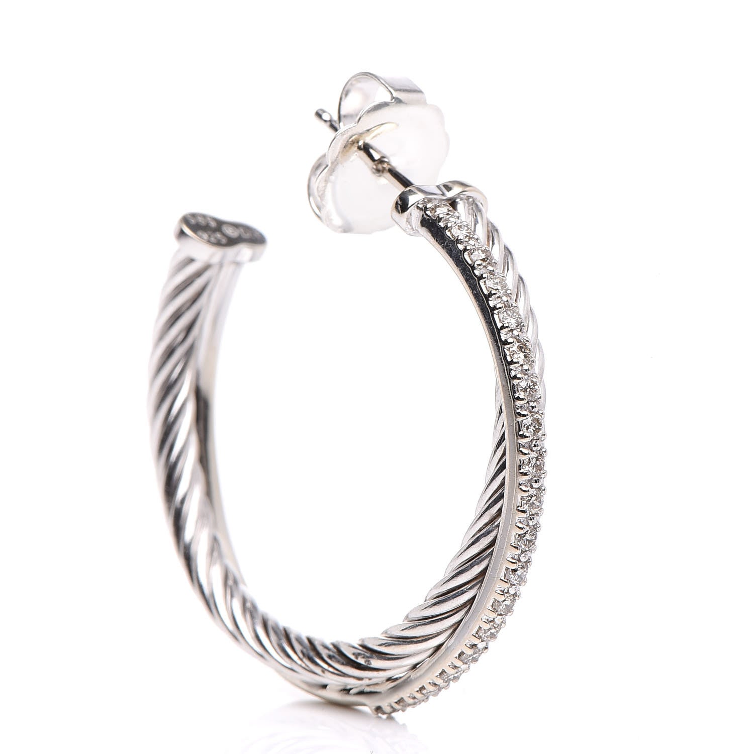 David Yurman Sterling Silver 14K White Gold Diamond Medium Crossover Hoop Earrings 5 of 5