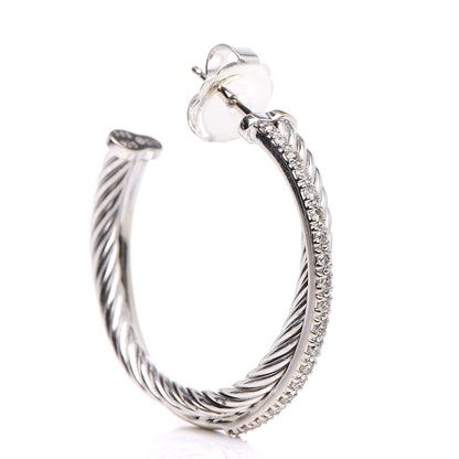 David Yurman Sterling Silver 14K White Gold Diamond Medium Crossover Hoop Earrings 5 of 5