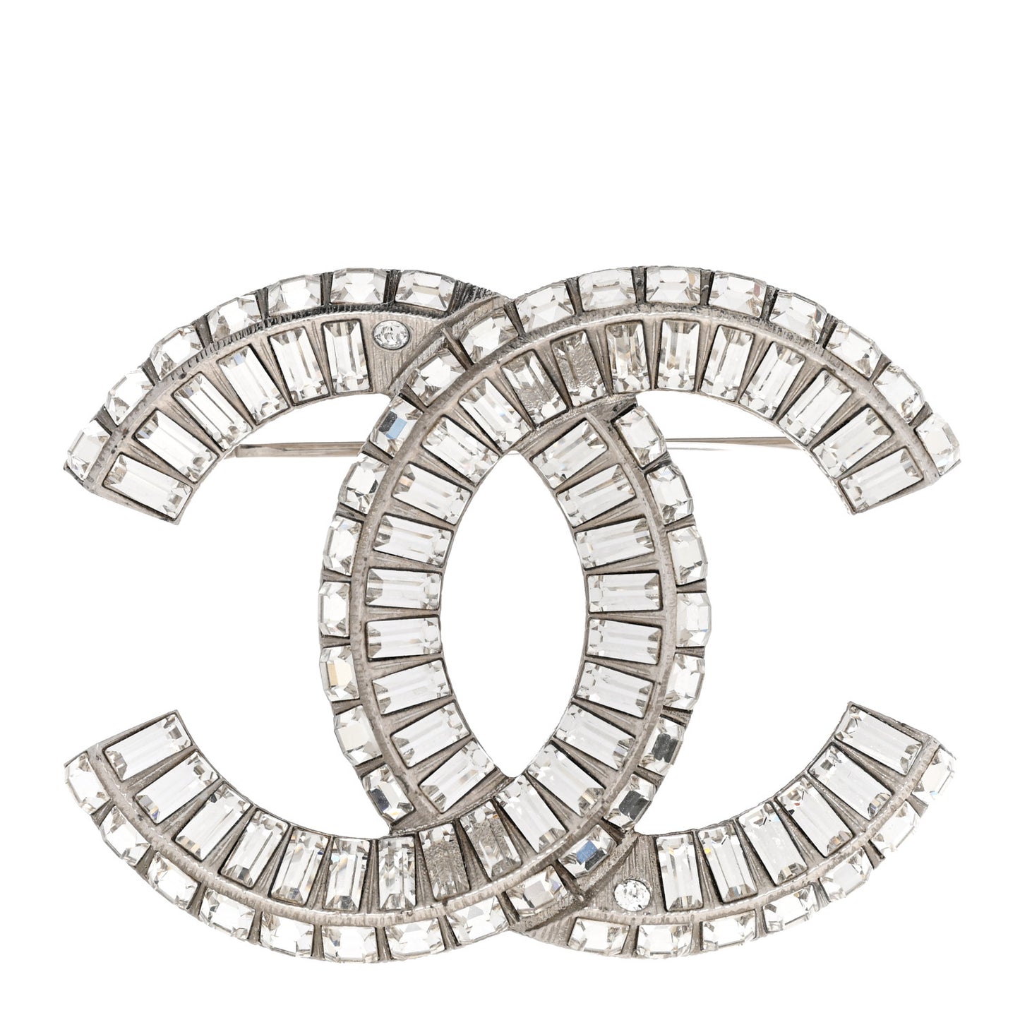 Baguette Crystal CC Brooch Silver