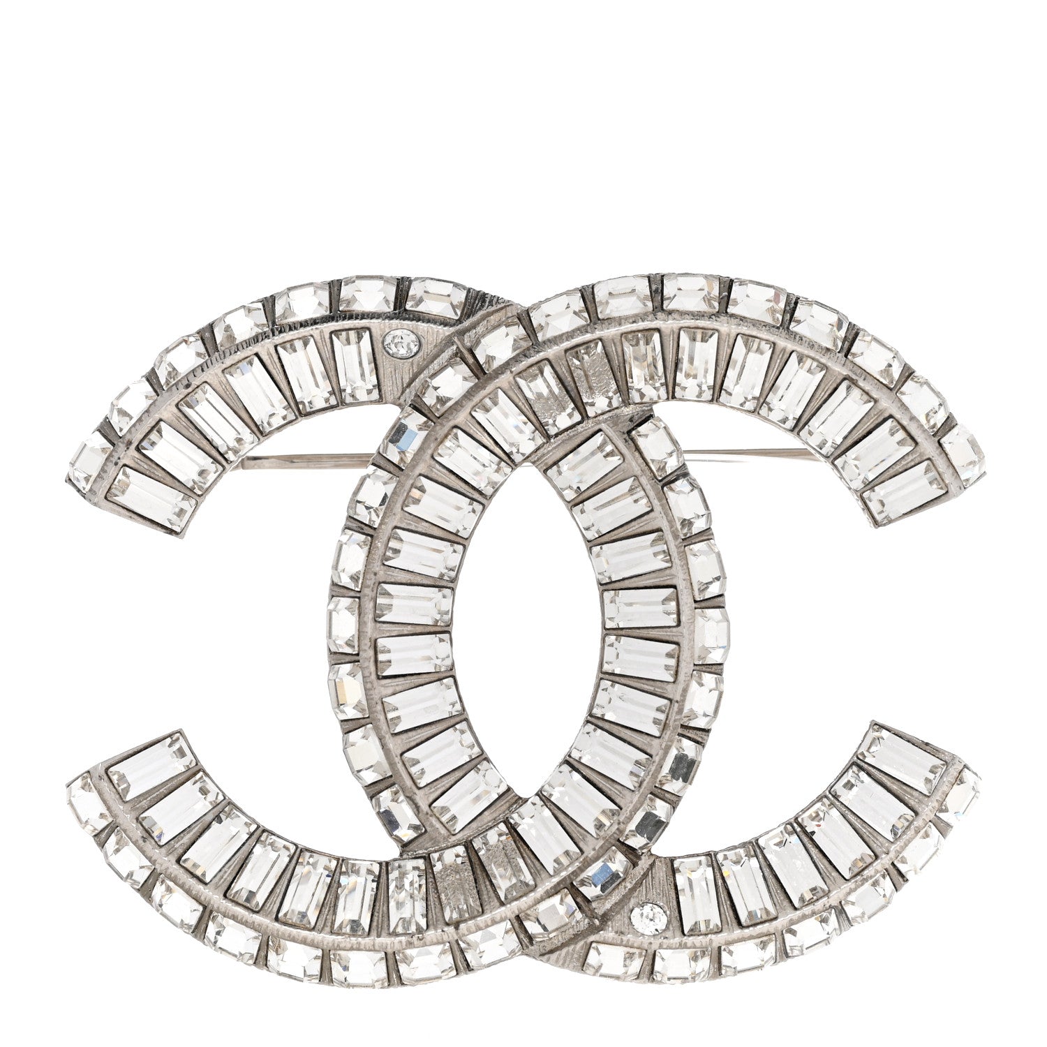 Chanel Baguette Crystal CC Brooch Silver 1 of 5