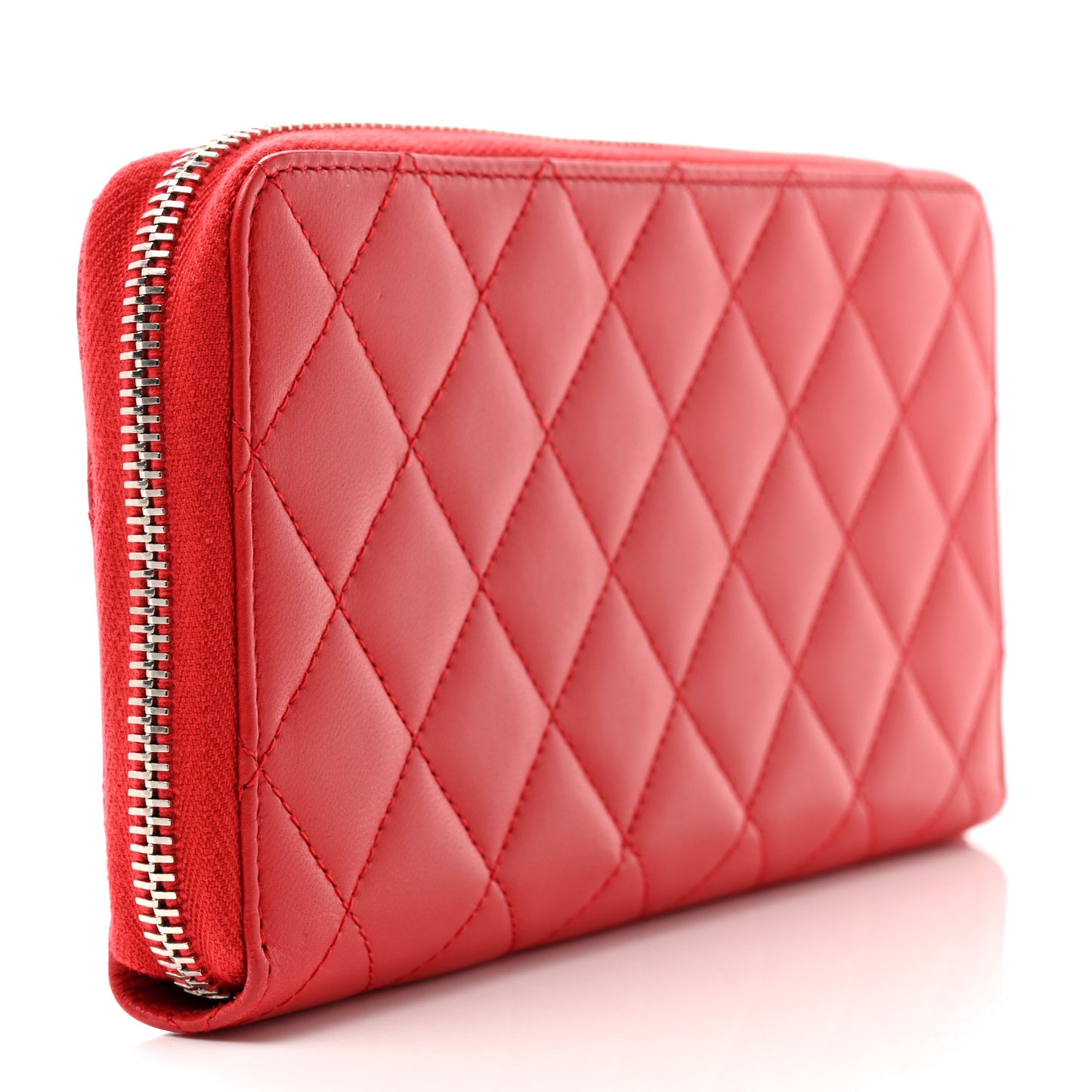 Lambskin Quilted Large Gusset Zip Around Wallet Red