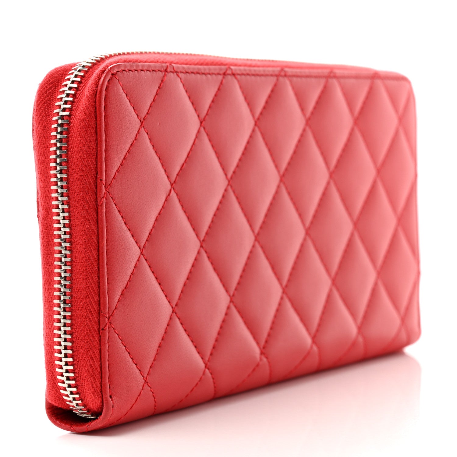 Chanel Lambskin Quilted Large Gusset Zip Around Wallet Red 3 of 8