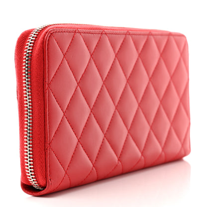 Chanel Lambskin Quilted Large Gusset Zip Around Wallet Red 3 of 8