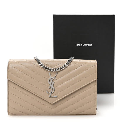Saint Laurent Grain De Poudre Matelasse Chevron Monogram Chain Wallet Dark Beige 10 of 10